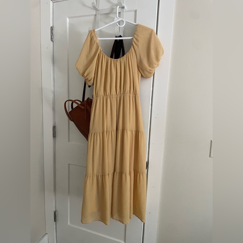 Astr Tan Puff Sleeve Maxi Sundress